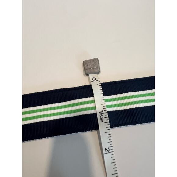 Brooks Brothers 346 Fabric Belt Navy Blue with Lime Green Stripes Medium SG - Picture 6 of 7